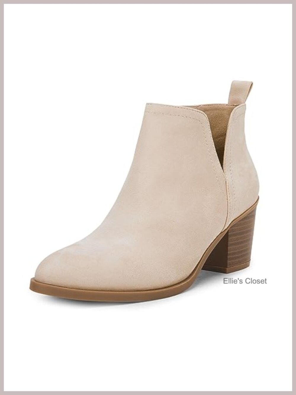 Cut Out Ankle Boots Faux Leather Chunky Stacked Heel Almond Toe Slip On Western